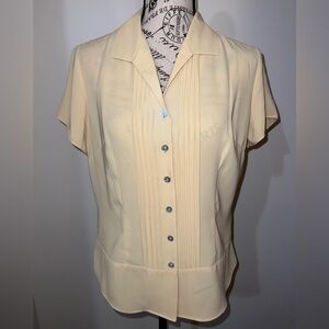 VTG Laura Scott Yellow Pin-tuck Button Up Blouse/Pastel Canary Modern Prep/Large